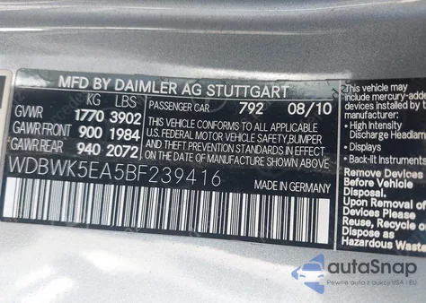 2011 Mercedes-Benz Slk 300 z USA, uszkodzony, nr VIN WDBWK5EA5BF239416